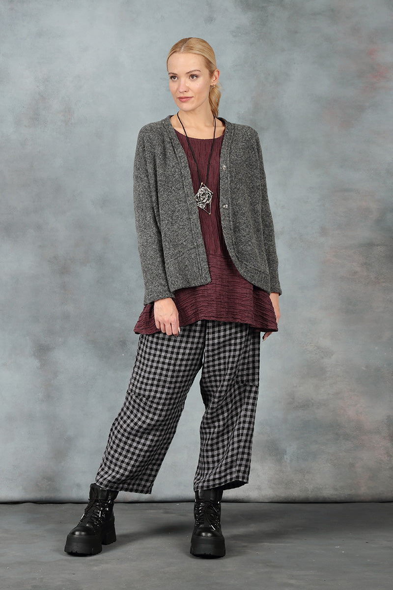 Tie Up Grey Check Linen Trousers 7
