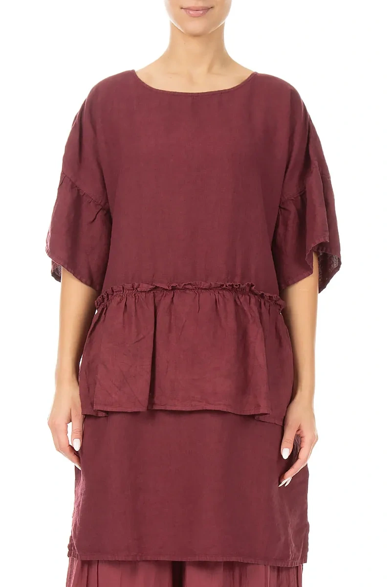 Tiered Antique Ruby Linen Tunic Dress – grizas.com