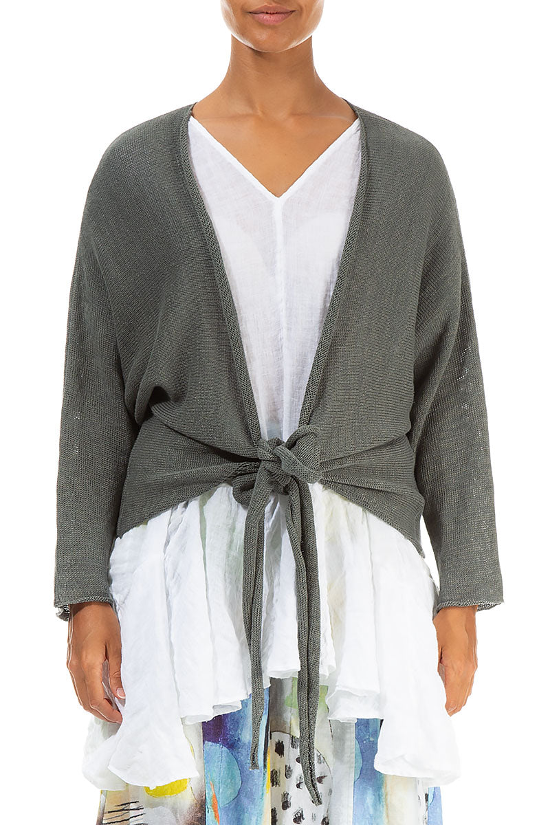 Tie up Sage Linen Cardigan 1