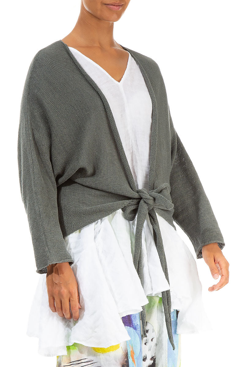 Tie up Sage Linen Cardigan 3