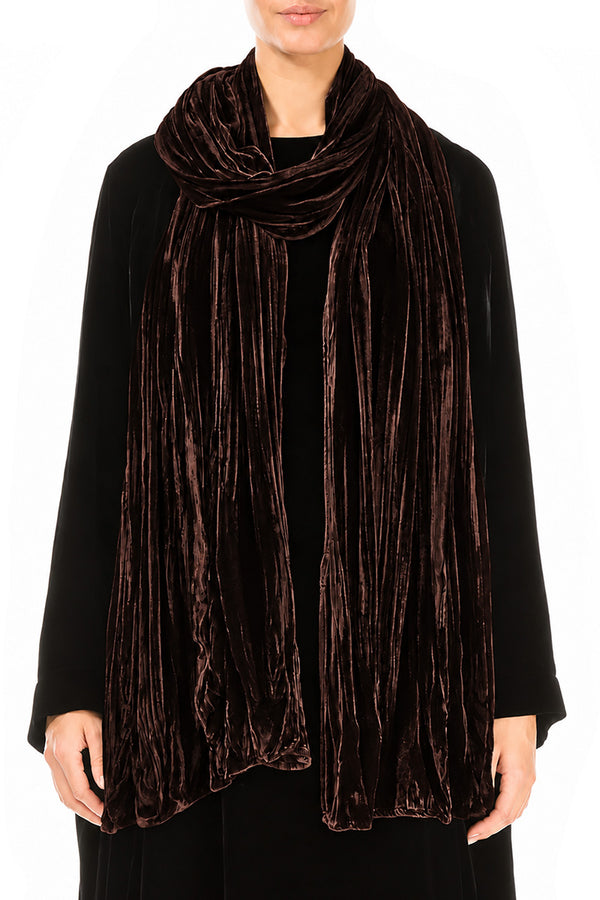 Truffle Brown Crumpled Silk Velvet Scarf 1