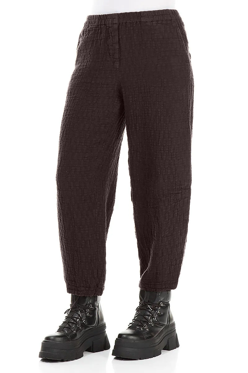 Truffle Brown Textured Linen Trousers