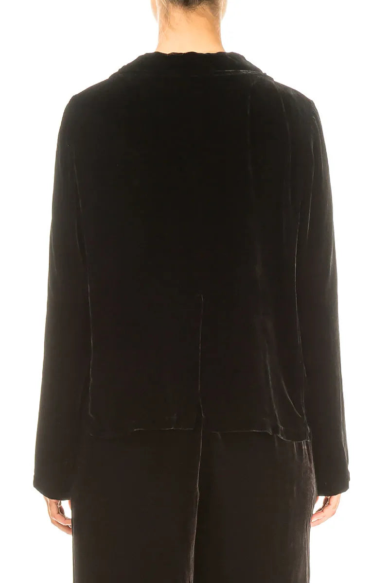 Tuck Front Black Silk Velvet Jacket