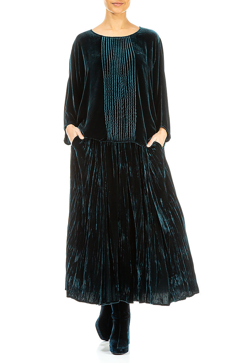 Bluse aus Pfauenseidensamt mit Falten vorne