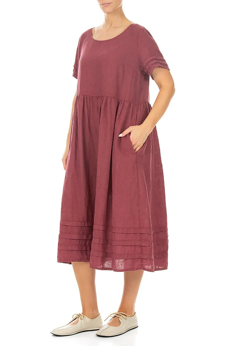 Tucks Decorated Antique Ruby Linen Dress 4