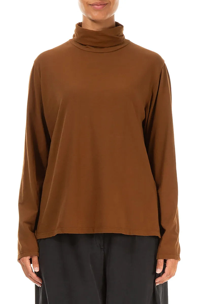 Turtleneck Aged Copper Cotton Blouse 1