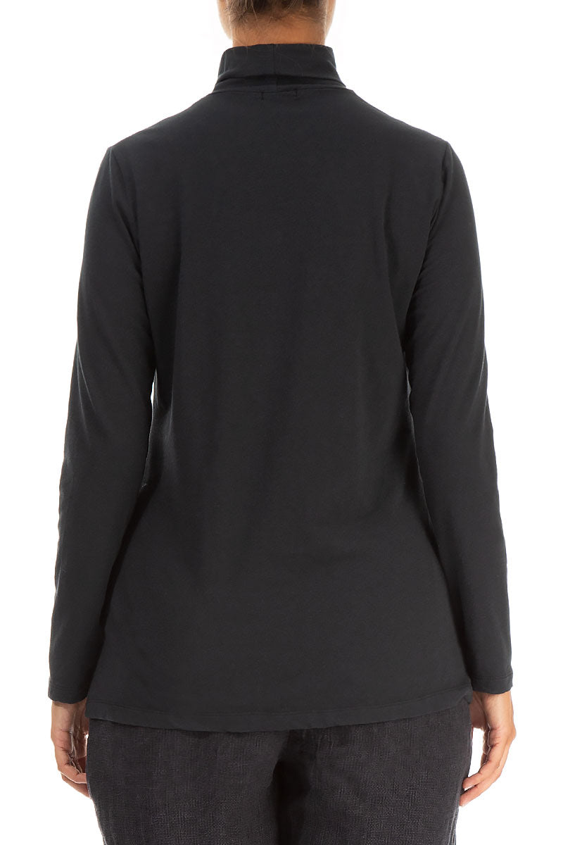 Turtleneck Black Cotton Blouse 2