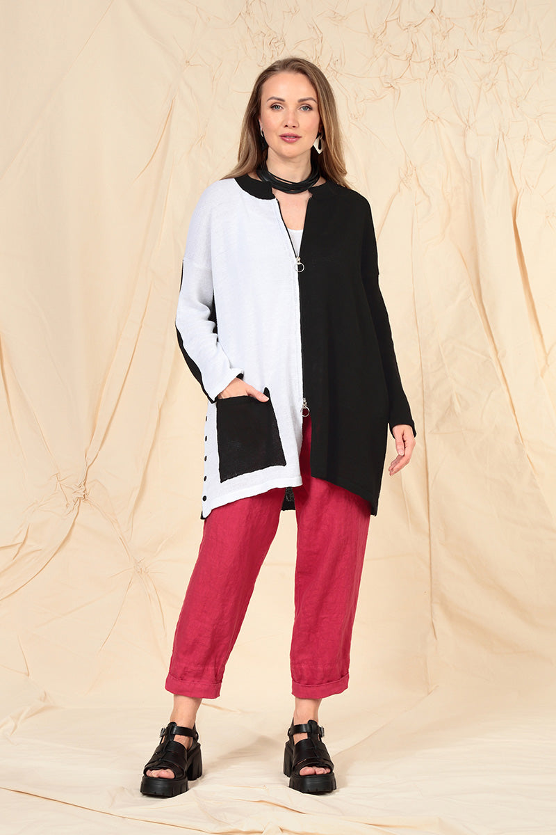 Two-Tone Black & White Linen Cardigan 6