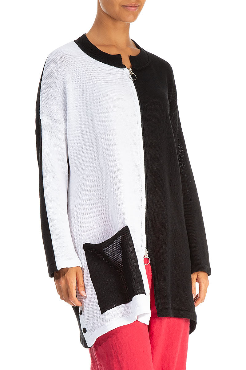 Two-Tone Black & White Linen Cardigan 3