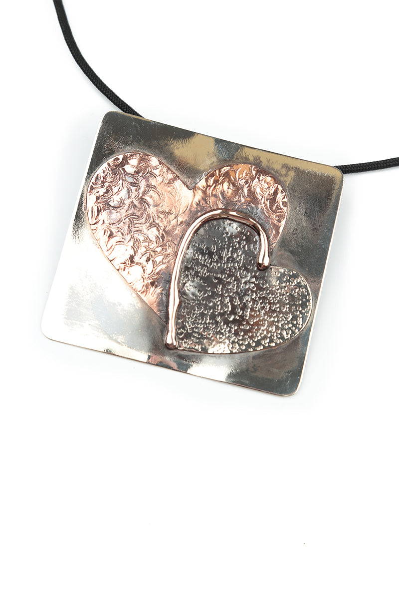 Two Hearts Metal Pendant Necklace