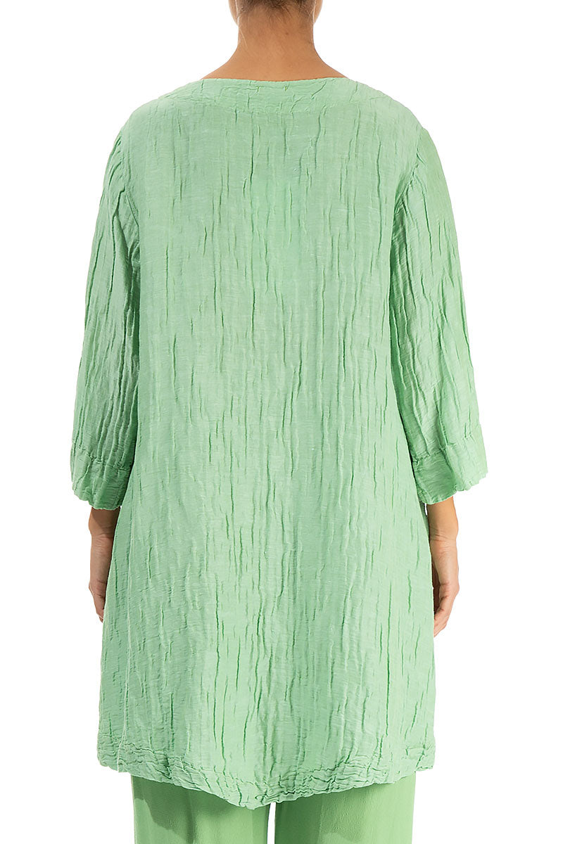 Two Pockets Crinkled Green Sorbet Silk Tunic