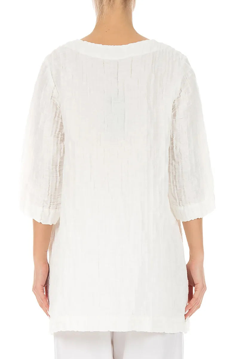 Two Pockets Crinkled White Silk Linen Tunic 2