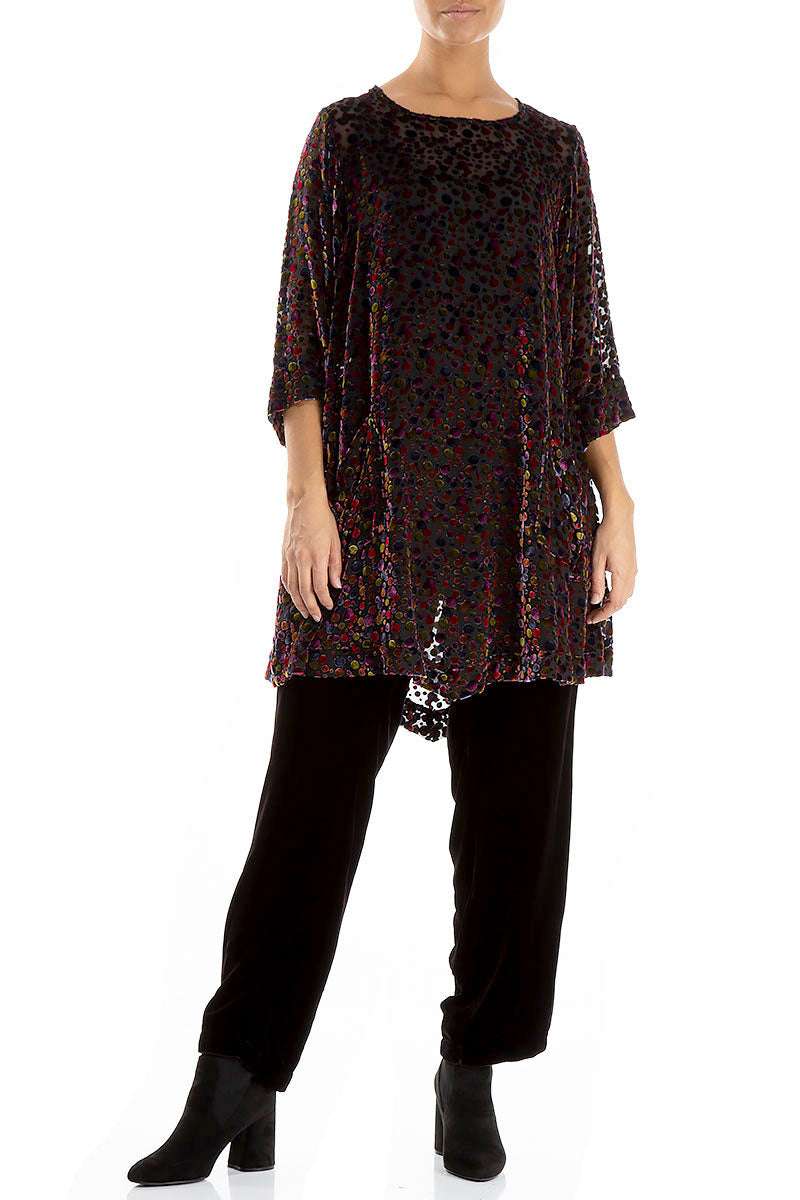 Two Pockets Festive Devoré Dot Silk Velvet Tunic 4