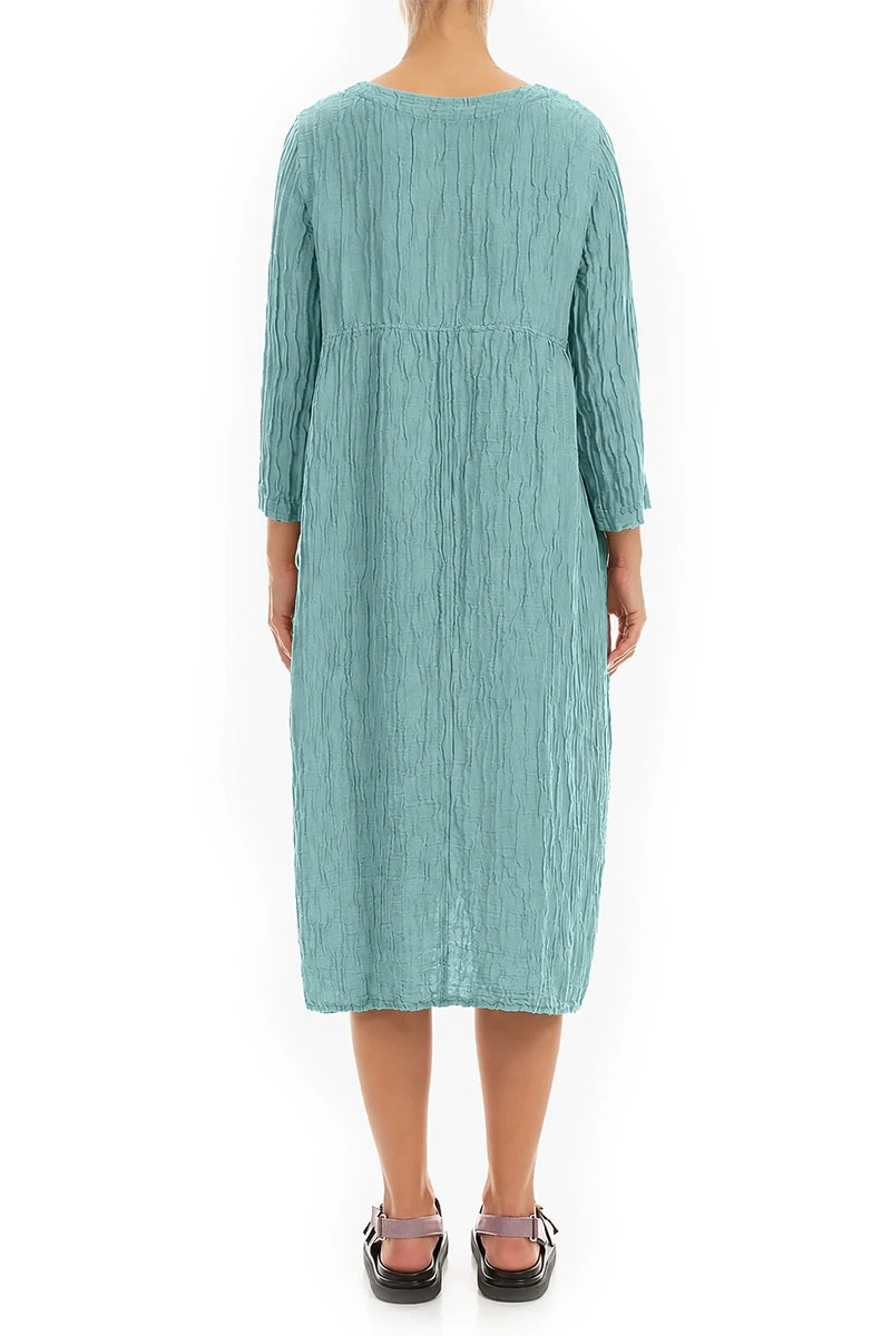 Zwei Taschen Mint Crinkle-Seidenleinenkleid