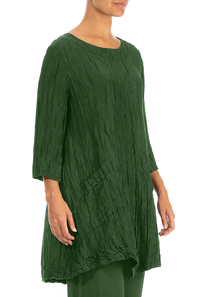 Two Pockets Pine Green Crinkled Silk Tunic 3