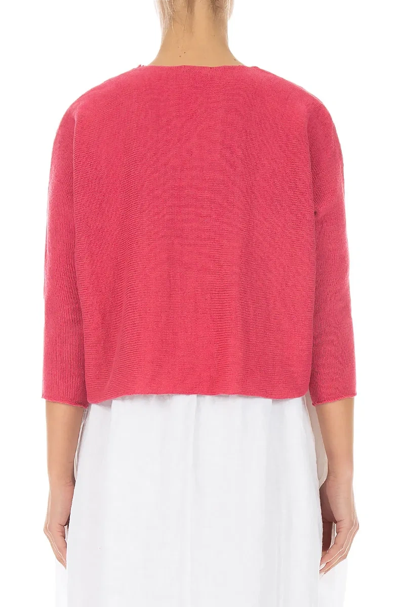 Two Pockets Raspberry Linen Cardigan