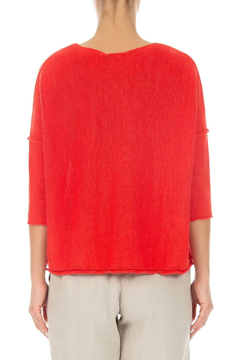 Two Pockets Red Linen Jumper 2