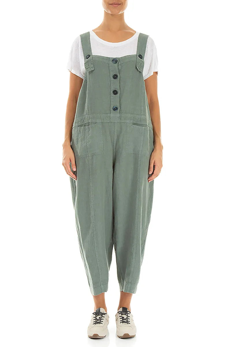 Two Pockets Sage Linen Jumpsuit