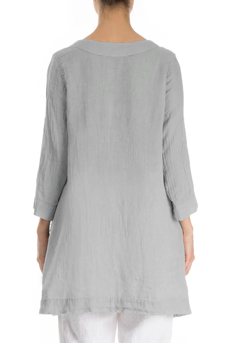 Two Pockets Silver Grey Gauze Linen Tunic 2