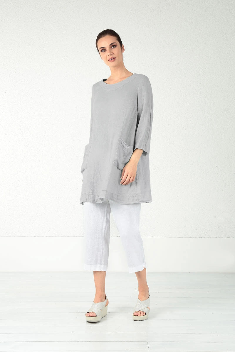 Two Pockets Silver Grey Gauze Linen Tunic 6