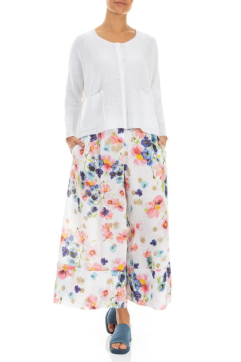 Two Pockets White Linen Cardigan