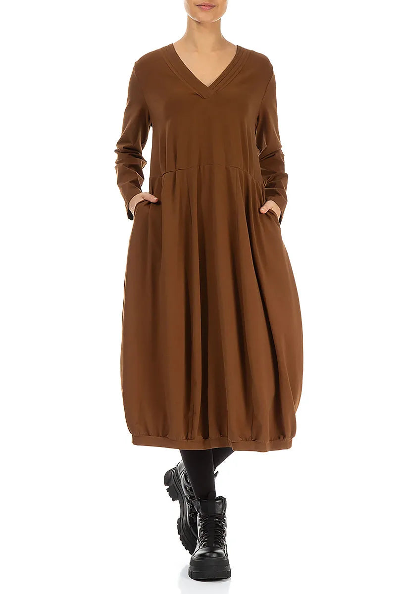 V-Neck Aged Copper Cotton Dress 4