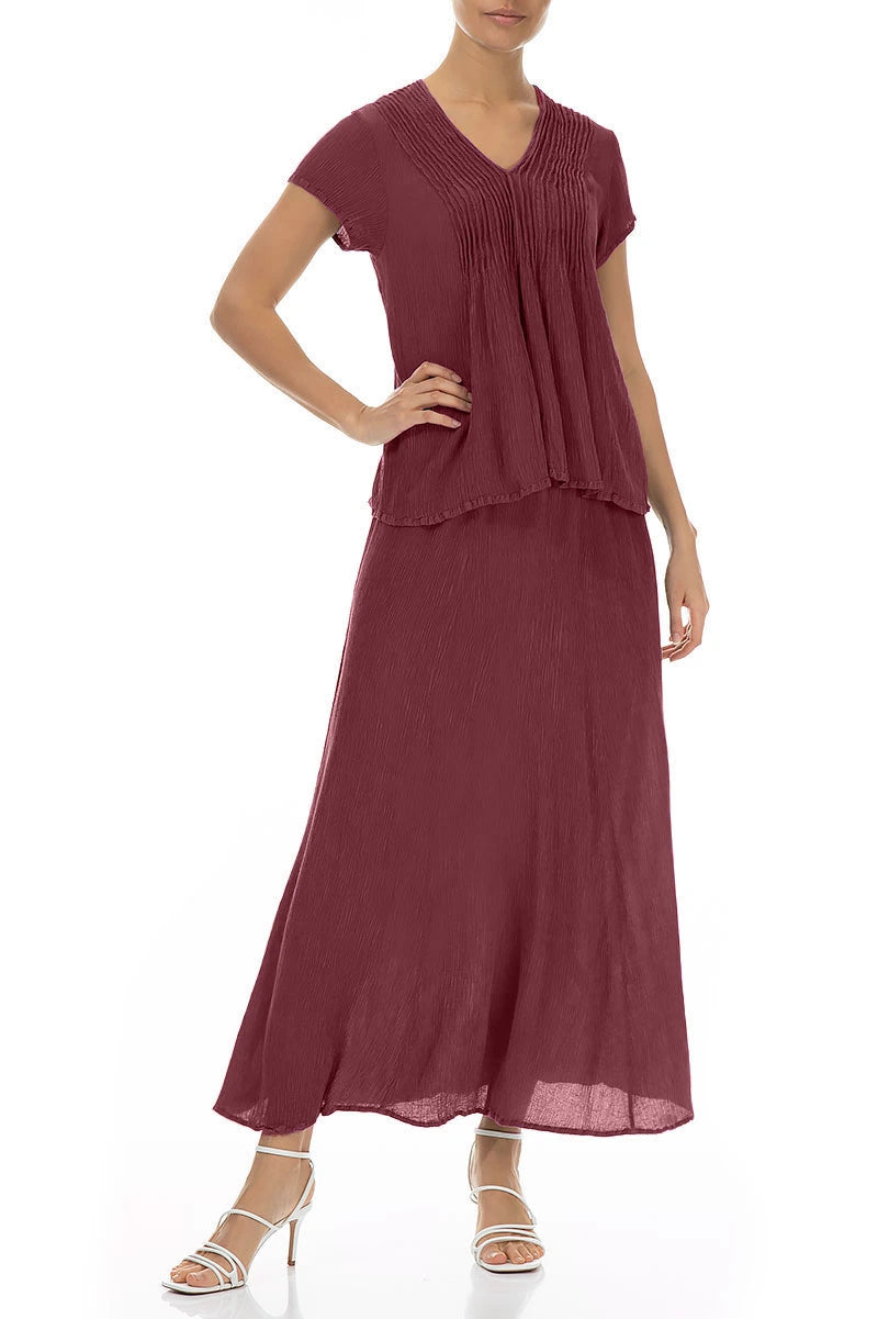 Bluse aus antikrubinroter Seide und Viskose mit V-Ausschnitt