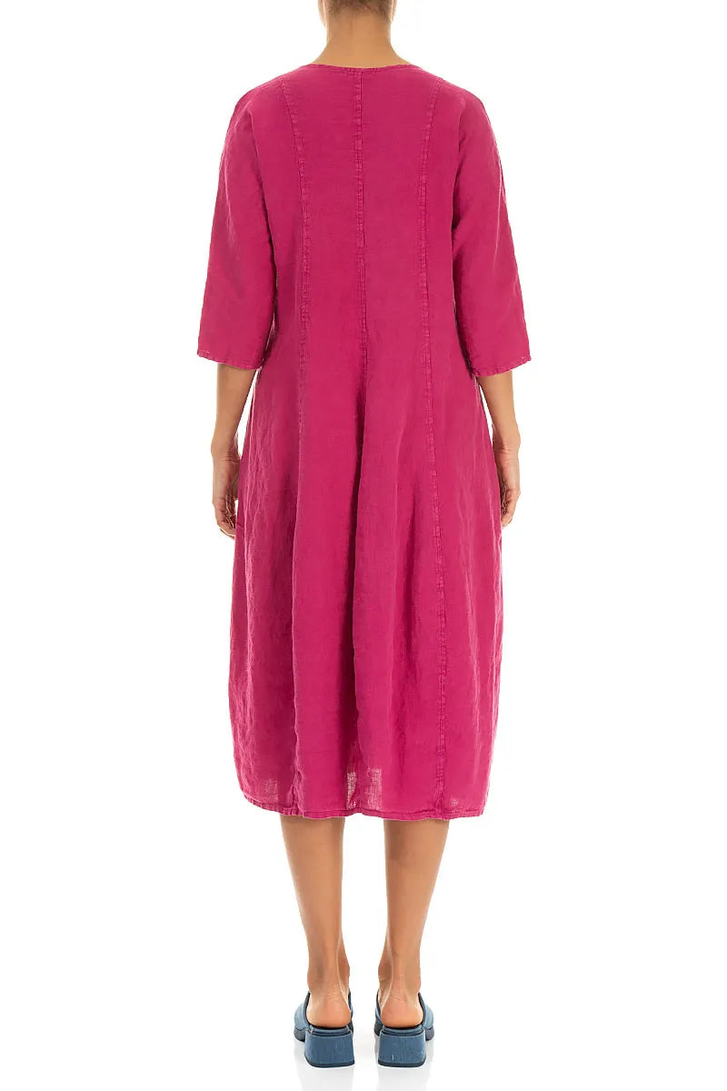 Robe en lin fuchsia col en V à manches ballon