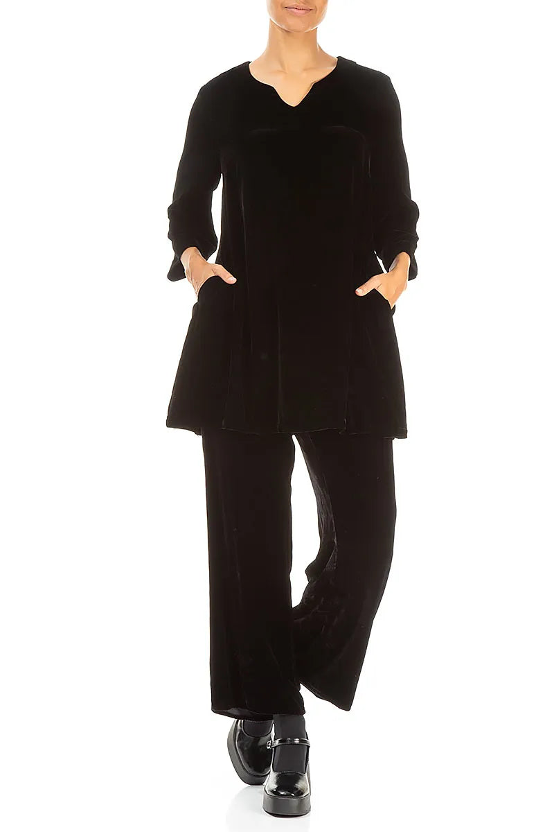 V-Neck Black Silk Velvet Tunic 4
