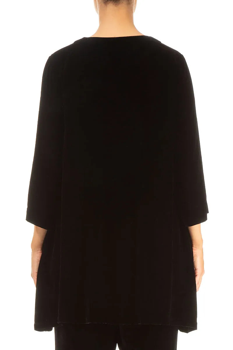 V-Neck Black Silk Velvet Tunic 2