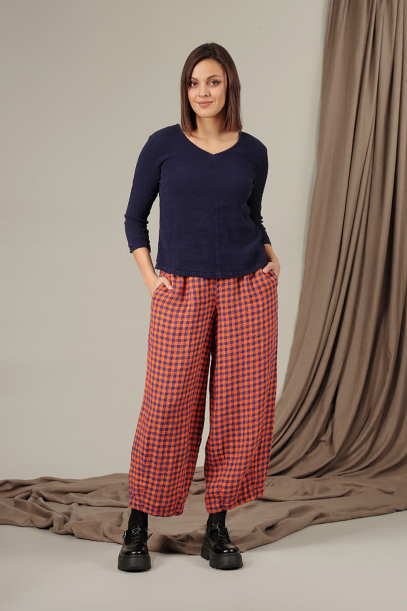 V-Neck Blue Violet Linen Viscose Blouse 6