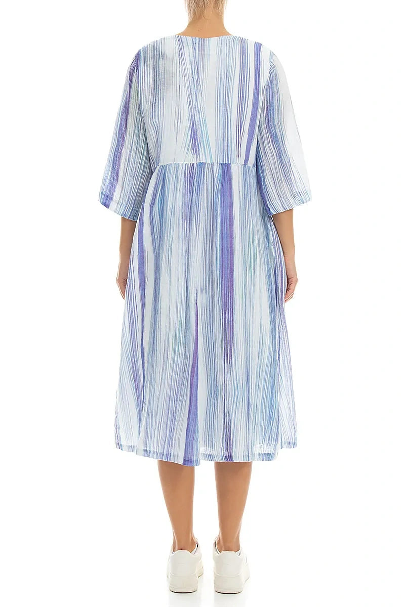 V-Neck Blue Wash Stripe Linen Jacket