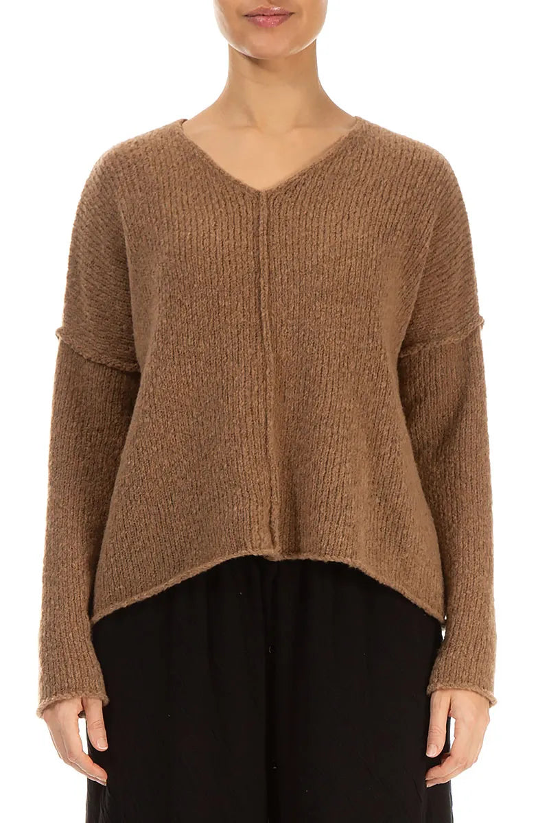 V-Neck Caramel Wool Sweater 1