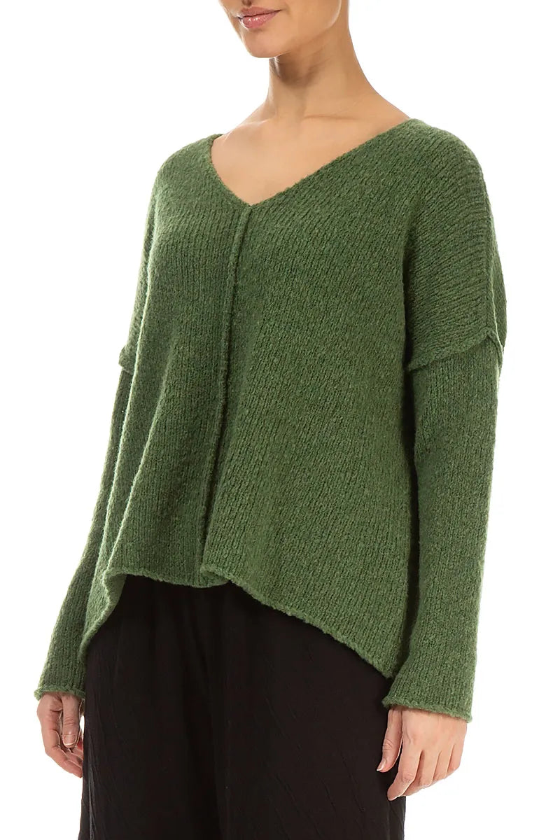 V-Neck Dark Sage Wool Sweater 3