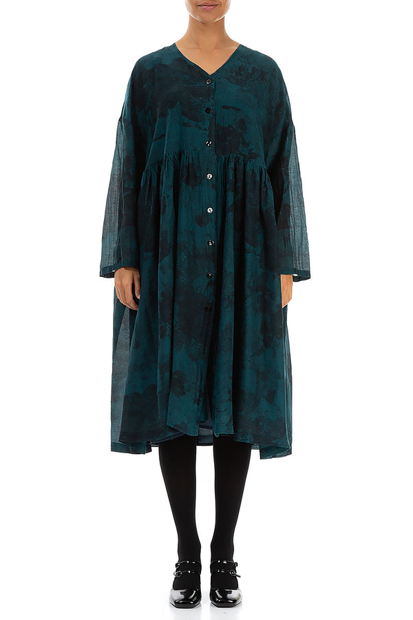 V-Neck Emerald Alabaster Silk Cotton Jacket Dress 1