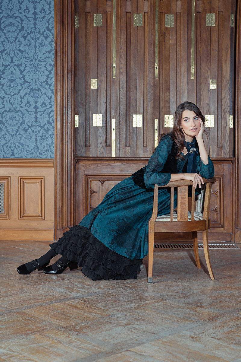 V-Neck Emerald Alabaster Silk Cotton Jacket Dress 6