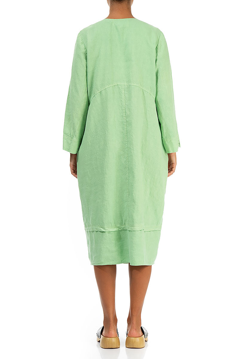 V-Neck Green Sorbet Linen Dress