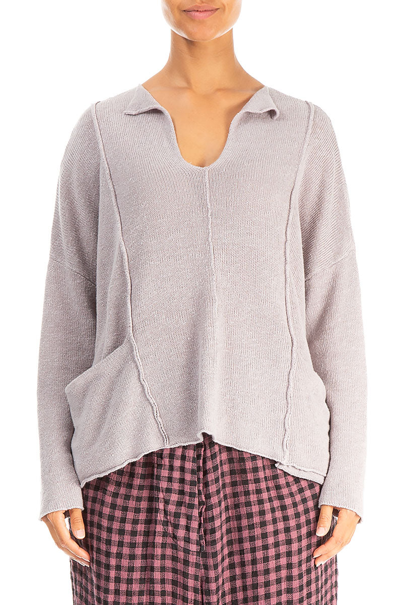 V-Neck Greige Linen Jumper 1