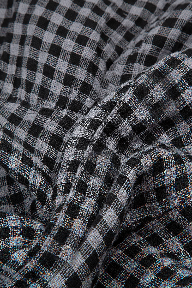 V-Neck Grey Check Linen Dress 5