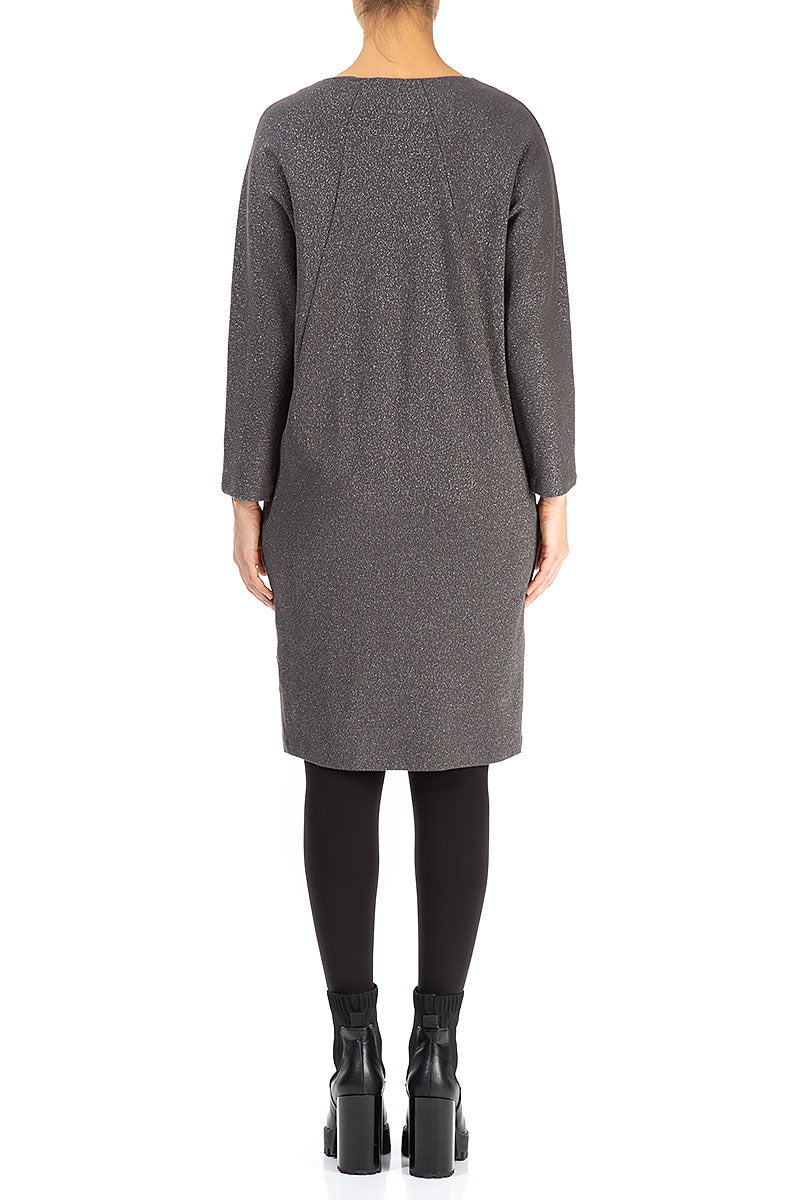 V-Neck Grey Glitter Cotton Dress 2