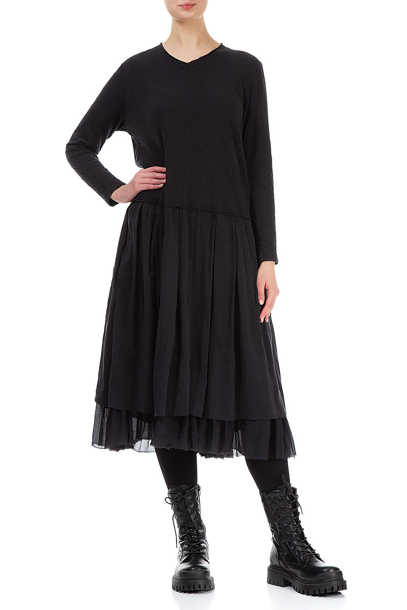 V-Neck Grey Wavy Cotton Dress 4