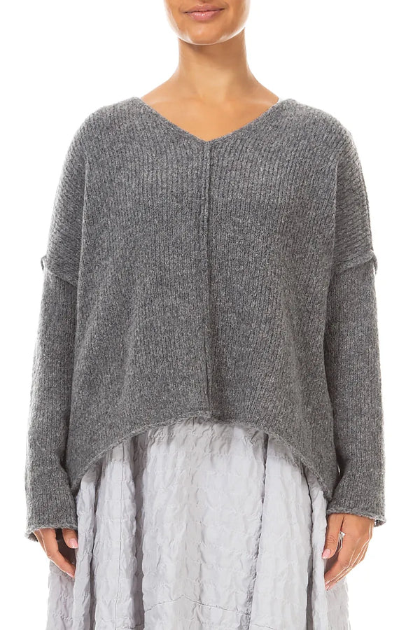 V-Neck Grey Wool Sweater 1