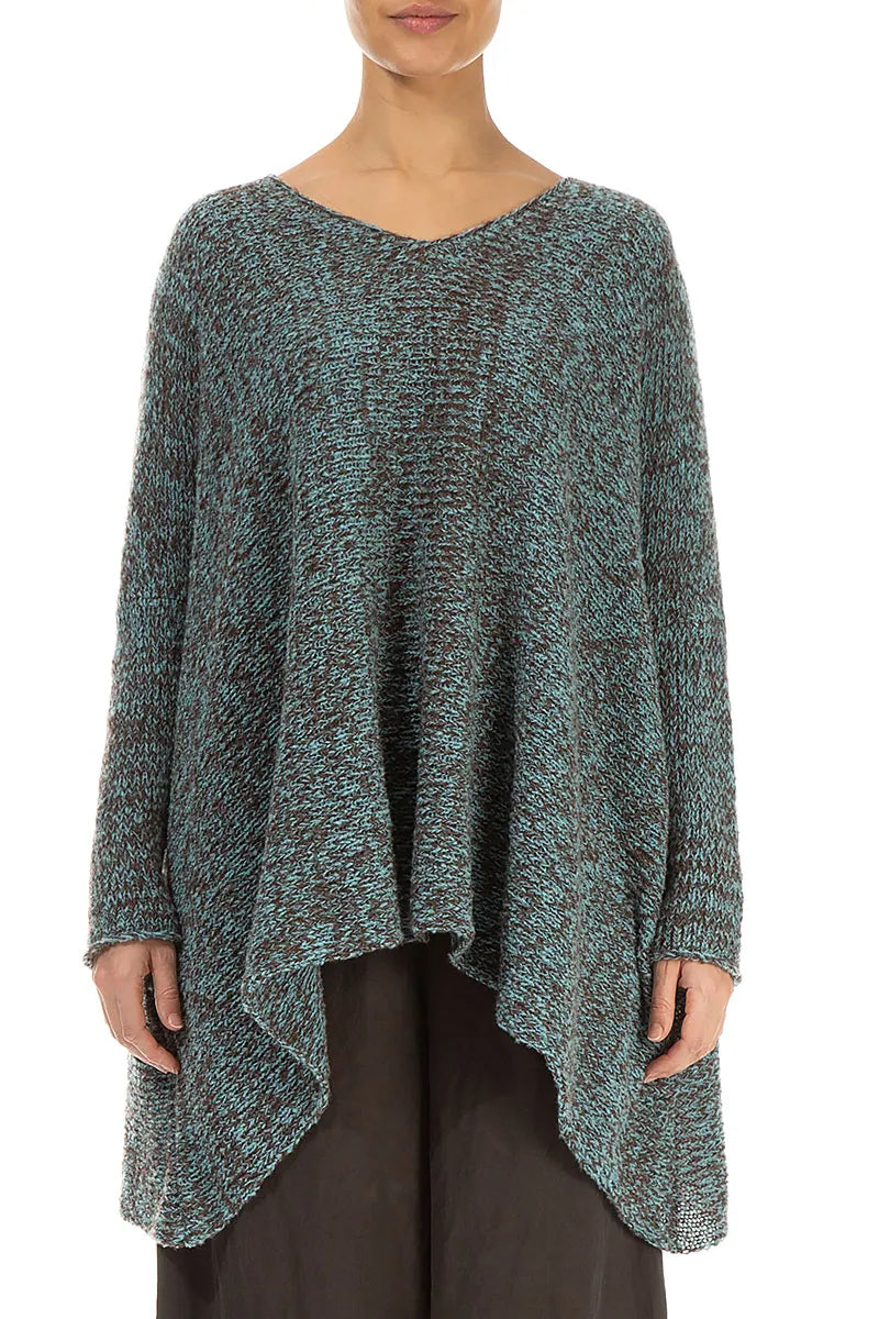 V-Neck Mélange Ice Blue Brown Wool Sweater 1