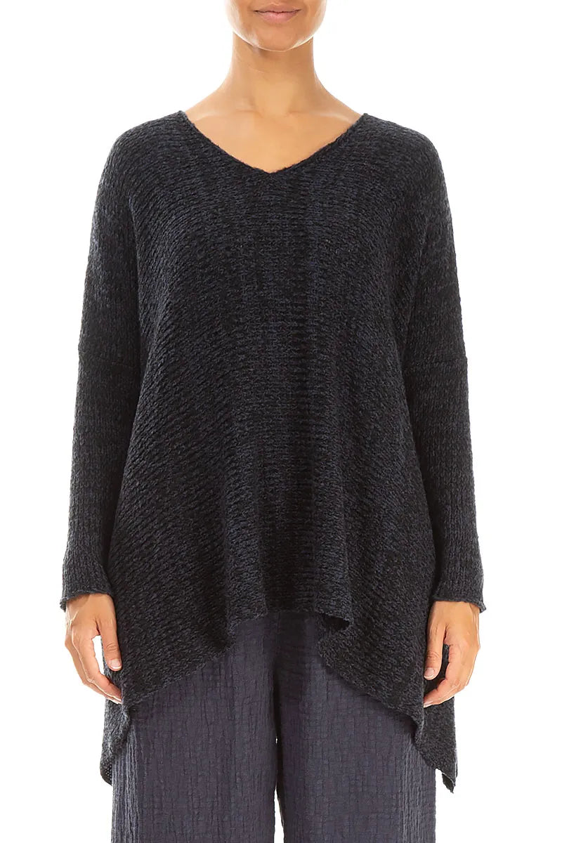 V-Neck Mélange Midnight Purple Wool Sweater 1