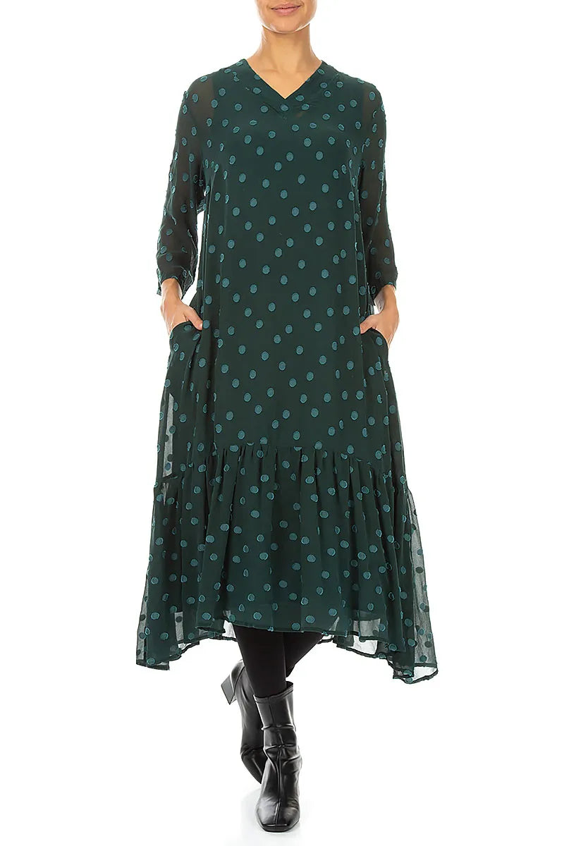 V-Neck Peacock Dotty Silk Dress 4