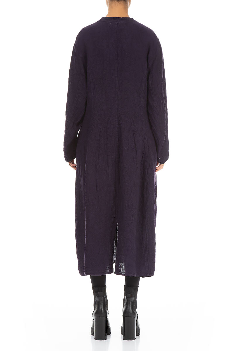 V-Neck Royal Purple Mélange Linen Dress 2
