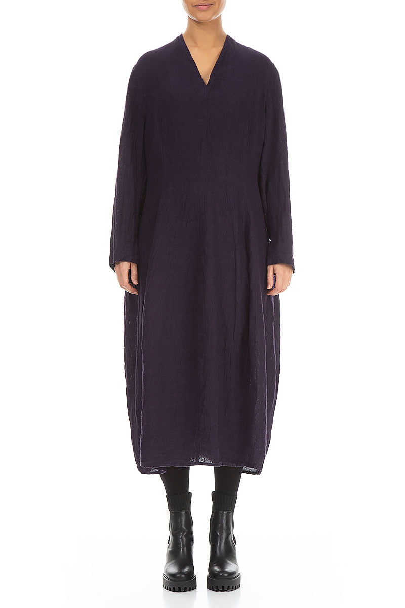 V-Neck Royal Purple Mélange Linen Dress 1