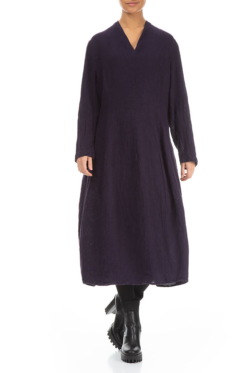 V-Neck Royal Purple Mélange Linen Dress 4