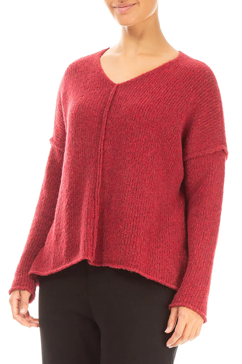 V-Neck Ruby Red Wool Sweater 3