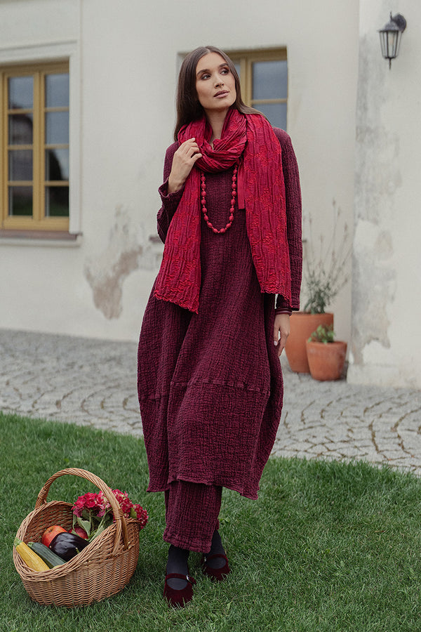 V-Neck Ruby Textured Linen Dress